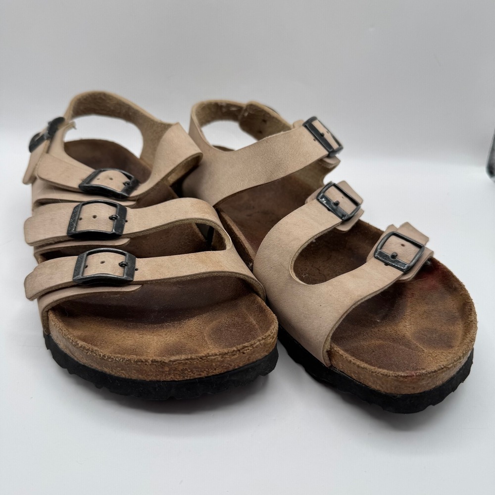 Birki's Birkenstock Multi Strap Sandals Womens 39 L8 M6 Tan Buckle Cork Footbed